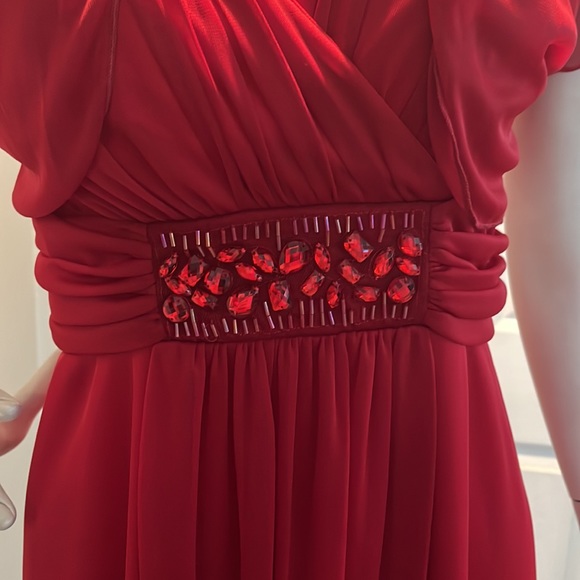 NWT Cocktail Chiffon Dress Red with stones/Bolero Jacket Overhead - Picture 3 of 8